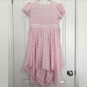Polka Dot Ruffle Hem Dress Girls Size 10 White Pink